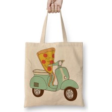 Baskı Dükkanı Pizza Teslimi Bez Çanta Uzun Saplı