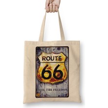 Baskı Dükkanı Route 66 Freedom Bez Çanta Uzun Saplı
