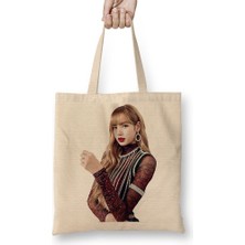 Baskı Dükkanı Lisa Blackpink Bez Çanta Uzun Saplı