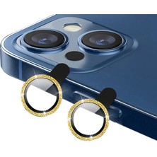 Microcase iPhone 13 Kamera Camı Lens Koruyucu Elmas Taş Kaplama Halka Set - Gold AL2775