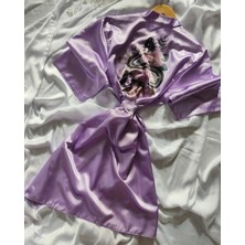 Yılan Desenli Lila Saten Sabahlık, Kimono
