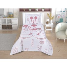 Taç Lisanslı Mickey Mouse  Jakarlı Tek Kişilik Yatak Örtüsü 180X240