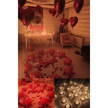 Beysüs Kalp Mum Love ve Kalp Balon Gül Yaprağı, Tealight Mum Süsleme Sevgililer Günü Evlilik Teklifi