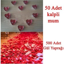 Beysüs 50 Mum 500 Kumaş Gül Yaprağı Kalpli Mum ve Yapay Gül Yaprakları