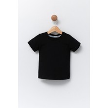 Pollito Çocuk Siyah Bisiklet Yaka Basic T-Shirt %100 Pamuk