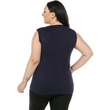 Disentis Modest Büyük Beden Yuvarlak Yaka Kalın Askılı Viskon Lacivert Body