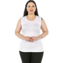 Disentis Modest Büyük Beden Yuvarlak Yaka Kalın Askılı Viskon Beyaz Body