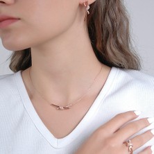 Qielle 925 Ayar Gümüş Knot Beyaz Zirkon Taşlı Rose Kolye - Küpe - Yüzük 3'lü Set