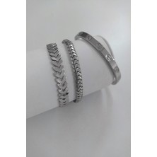 X-lady Accessories Kadın Gümüş  Renk Kılçık Model Tırtıl Model Düz Kartier Model  Kararmaz Kombin Bileklik 955