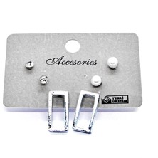 X-lady Accessories Gümüş Renk Kombin Küpe Dikdörtgen 988