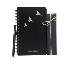 Kuş Tasarımlı Siyah Defter-Kalem Seti