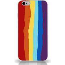 Kzy Apple iPhone 6s Plus Kapak Kamera Korumalı Cam Kılıf - Beyaz Gökkuşağı Desenli