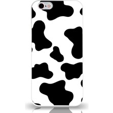 Kzy Apple iPhone 6 Kapak Kamera Korumalı Cam Kılıf - Beyaz Inek Desenli