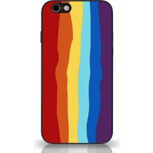 Kzy Apple iPhone 6s Kapak Kamera Korumalı Cam Kılıf - Siyah Gökkuşağı Desenli