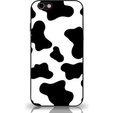 Kzy Apple iPhone 6s Kapak Kamera Korumalı Cam Kılıf - Siyah Inek Desenli