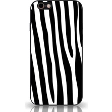 Kzy Apple iPhone 6s Plus Kapak Kamera Korumalı Cam Kılıf - Siyah Zebra Desenli