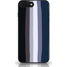 Kzy Apple iPhone 8 Plus Kapak Kamera Korumalı Cam Kılıf - Siyah Mavi