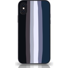 Kzy Apple iPhone x Kapak Kamera Korumalı Cam Kılıf - Siyah Mavi