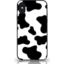 Kzy Apple iPhone x Kapak Kamera Korumalı Cam Kılıf - Siyah Inek Desenli