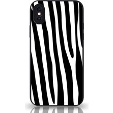 Kzy Apple iPhone x Kapak Kamera Korumalı Cam Kılıf - Siyah Zebra Desenli