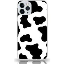 Kzy Apple iPhone 11 Pro Max Kapak Kamera Korumalı Cam Kılıf - Beyaz Inek Desenli