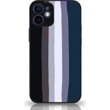 Kzy Apple iPhone 12 Mini Kapak Kamera Korumalı Cam Kılıf - Siyah Mavi