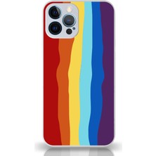 Kzy Apple iPhone 12 Pro Kapak Kamera Korumalı Cam Kılıf - Beyaz Gökkuşağı Desenli