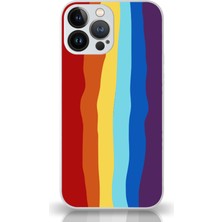 Kzy Apple iPhone 13 Pro Kapak Kamera Korumalı Cam Kılıf - Beyaz Gökkuşağı Desenli
