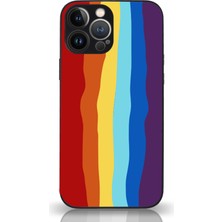 Kzy Apple iPhone 13 Pro Kapak Kamera Korumalı Cam Kılıf - Siyah Gökkuşağı Desenli