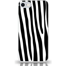 Kılıfmania Apple iPhone 8 Kapak Kamera Korumalı Cam Kılıf - Beyaz Zebra Desenli