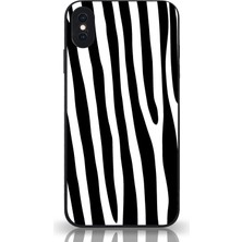 Kılıfmania Apple iPhone Xs Max Kapak Kamera Korumalı Cam Kılıf - Siyah Zebra Desenli