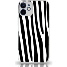 Kılıfmania Apple iPhone 12 Kapak Kamera Korumalı Cam Kılıf - Beyaz Zebra Desenli