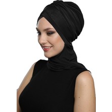 ELYSIANfidan Çapraz Pike Atkılı Astarlı Siyah Hazır Türban Tesettür Bone