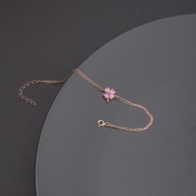 Miavi Silver 925 Ayar Gümüş Pembe Taşlı Yonca Bileklik