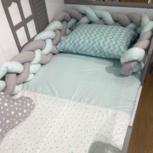 İlknur Bebe Uranüs 4'lü Örgülü Montessori Bebek Çocuk Karyolası Için Uyku Seti 90X190 Gri&yeşil