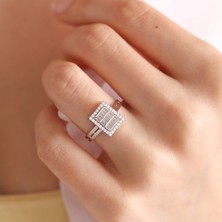 Sembol Gold Beyaz Altın Baget Yüzük Özel Tasarım