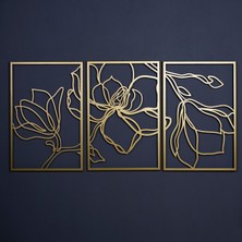 Artepera Floral Line Art 3'lü Set Metal Modern Duvar Tablosu - Ev Dekorasyonları - 30 x 45 cm - APT529