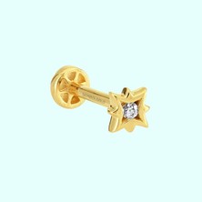 Sembol Gold Altın Pusula Tragus Piercing 14 Ayar