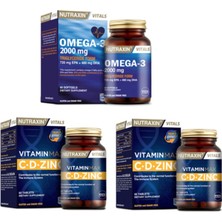 Nutraxin Omega 3 Balık Yağı 2000 Mg 60 Yumuşak Kapsül + Vitamin Max (C,d,zinc) 60 Tablet X2 Adet