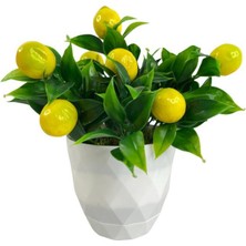 Nettenevime Yapay Çiçek Beyaz Saksıda Limon Dekoratif Masa Çiçeği 25 cm
