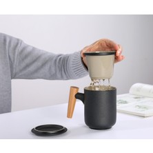 Three Beans Seramik Çay Bardağı Set Güzel Sevimli Fincan Çin Çaydanlık Filtre ve Kapak ile Yüksek Dereceli Ofis Çay Bardağı Veya Seyahat Çay Seti | Çay Fincanı (Siyah) (Yurt Dışından)