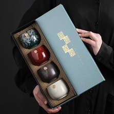 Three Beans Japon Stil Fırın Değişken Çay Bardağı Seti, 4 Adet Seramik Kung Fu Çay Seti, Tek Fincan, Master Kupası, Kişisel Kupası Teaware Hediye Kutusu | Teaware Setleri (Yurt Dışından)