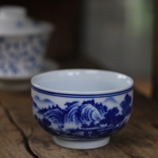 Three Beans Jingdezhen El Boyalı Mavi ve Beyaz Porselen Master Kupası Tek Fincan Seramik Çay Seti Kungfu Çay Bardağı Tatting Fincan Küçük Çay Bardağı | Teacups (Yurt Dışından)