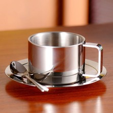 Three Beans Paslanmaz Çelik Kahve Fincanı ve Tabağı Seti Çift Katmanlı Tumbler Metal Kupa Kahve Yalıtımlı Tumblers Latte Kupalar | Kahve Kupası ve  tabak Setleri (Yurt Dışından)