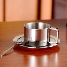 Three Beans Paslanmaz Çelik Kahve Fincanı ve Tabağı Seti Çift Katmanlı Tumbler Metal Kupa Kahve Yalıtımlı Tumblers Latte Kupalar | Kahve Kupası ve  tabak Setleri (Yurt Dışından)