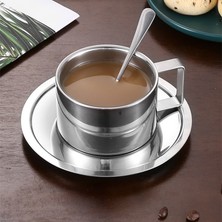 Three Beans Paslanmaz Çelik Kahve Fincanı ve Tabağı Seti Çift Katmanlı Tumbler Metal Kupa Kahve Yalıtımlı Tumblers Latte Kupalar | Kahve Kupası ve  tabak Setleri (Yurt Dışından)