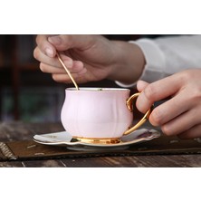 Three Beans Altın Lüks Çay Bardağı Set Seramik Jant Kupası ve Tabağı Set Moda Kemik Çini Kahve Kupa Taza Cafe Türk Mutfak Tasarımcısı Kupası | Kahve Kupası ve tabak Setleri (Yurt Dışından)