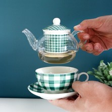 Three Beans Seramik Çay Için Bir Set Damalı Tasarım Cam Çaydanlık Ince Kemik Çini Saucer Teacup Çay Stainer Infuser Teaware Hediye Kutusu ile | Teaware Setleri (Yurt Dışından)