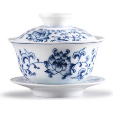 Three Beans Retro Mavi ve Beyaz Porselen Gaiwan Teaware Büyük El Boyalı Kapak Kase Tek Sancai Çay Bardak Seramik Çin Çay Seti | Çay Tureen (Yurt Dışından)