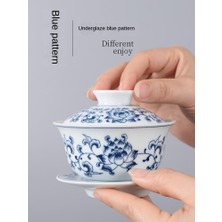 Three Beans Retro Mavi ve Beyaz Porselen Gaiwan Teaware Büyük El Boyalı Kapak Kase Tek Sancai Çay Bardak Seramik Çin Çay Seti | Çay Tureen (Yurt Dışından)